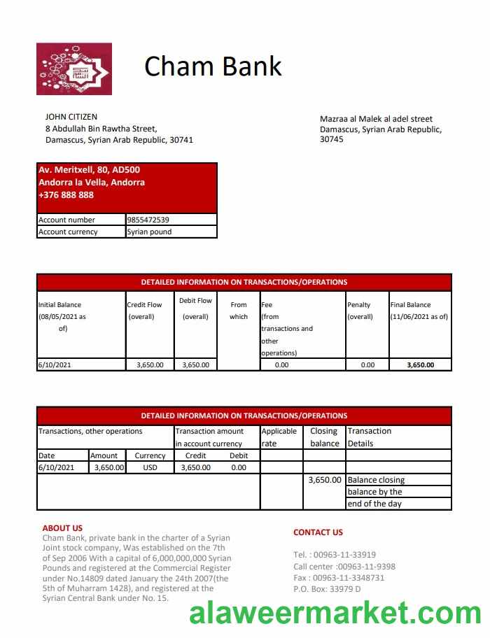 Syria Cham Bank excel pdf